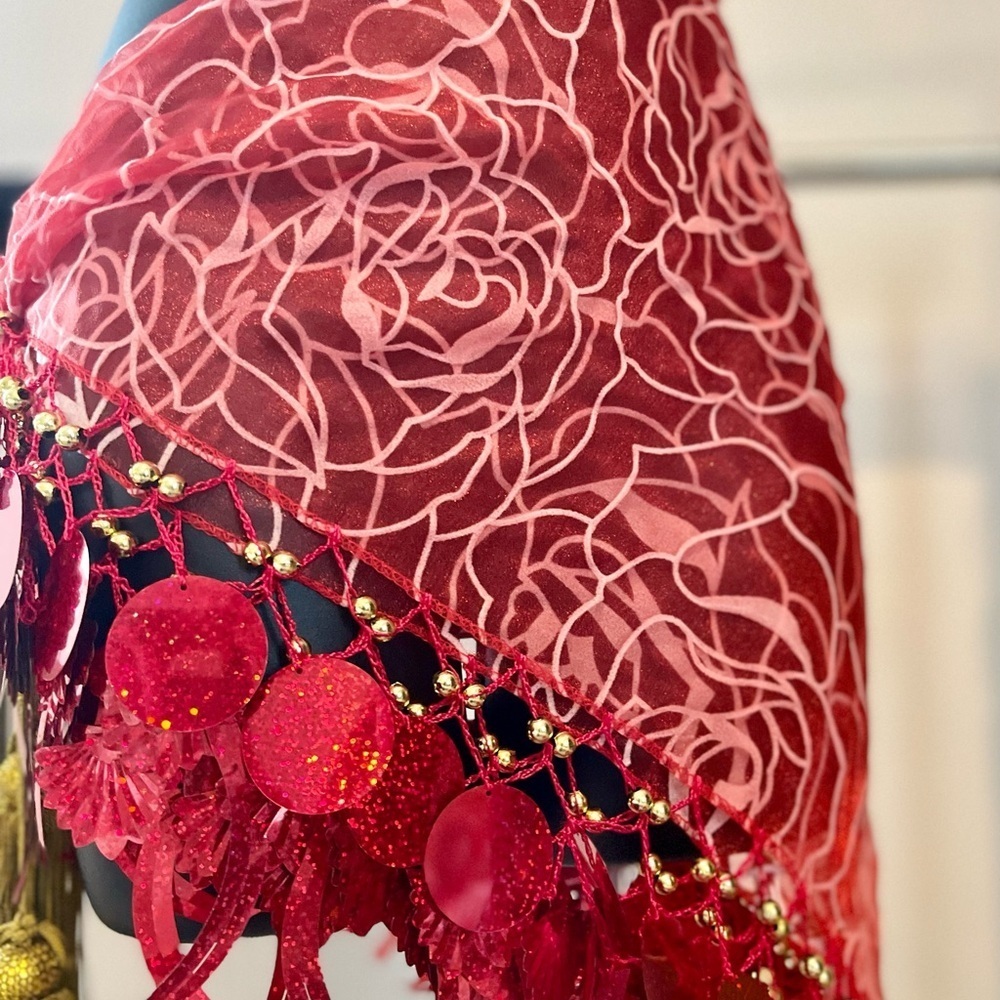 Wrap Skirt, Dance Performance, Bellydance with Accents Flowers and Shells - Picture 9 of 12
